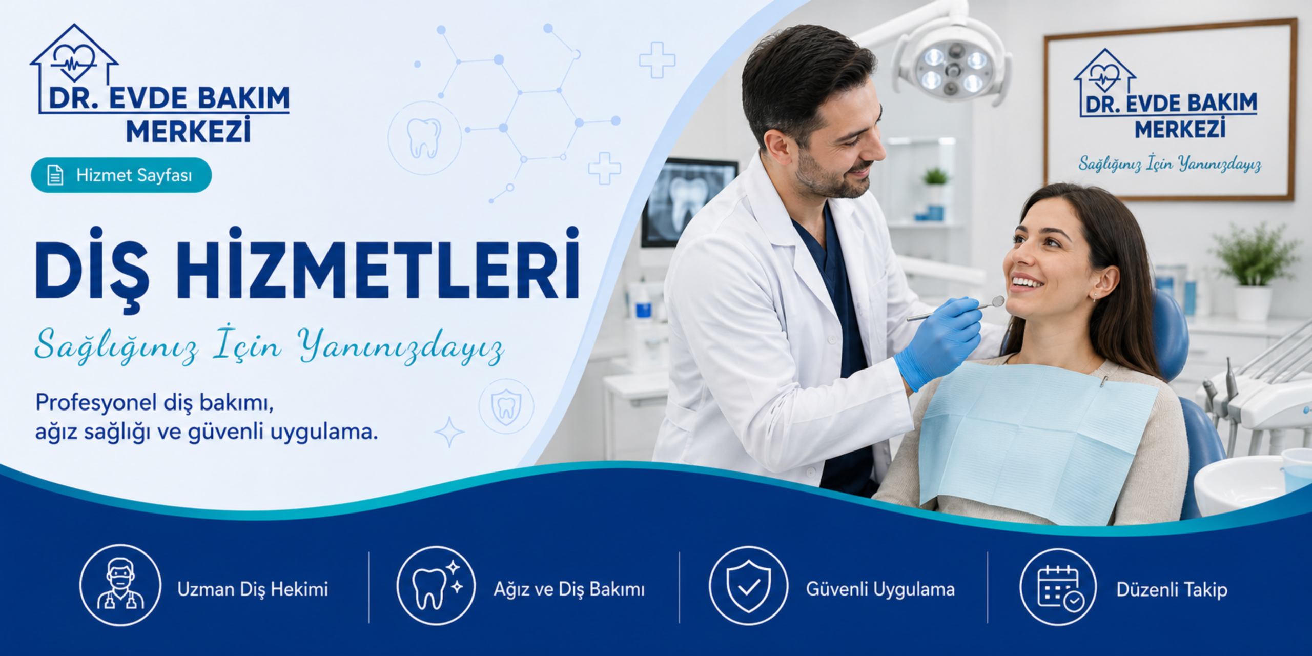 Diş hizmetleri kapsamında klinik ortamında diş muayenesi yapılan hasta görseli