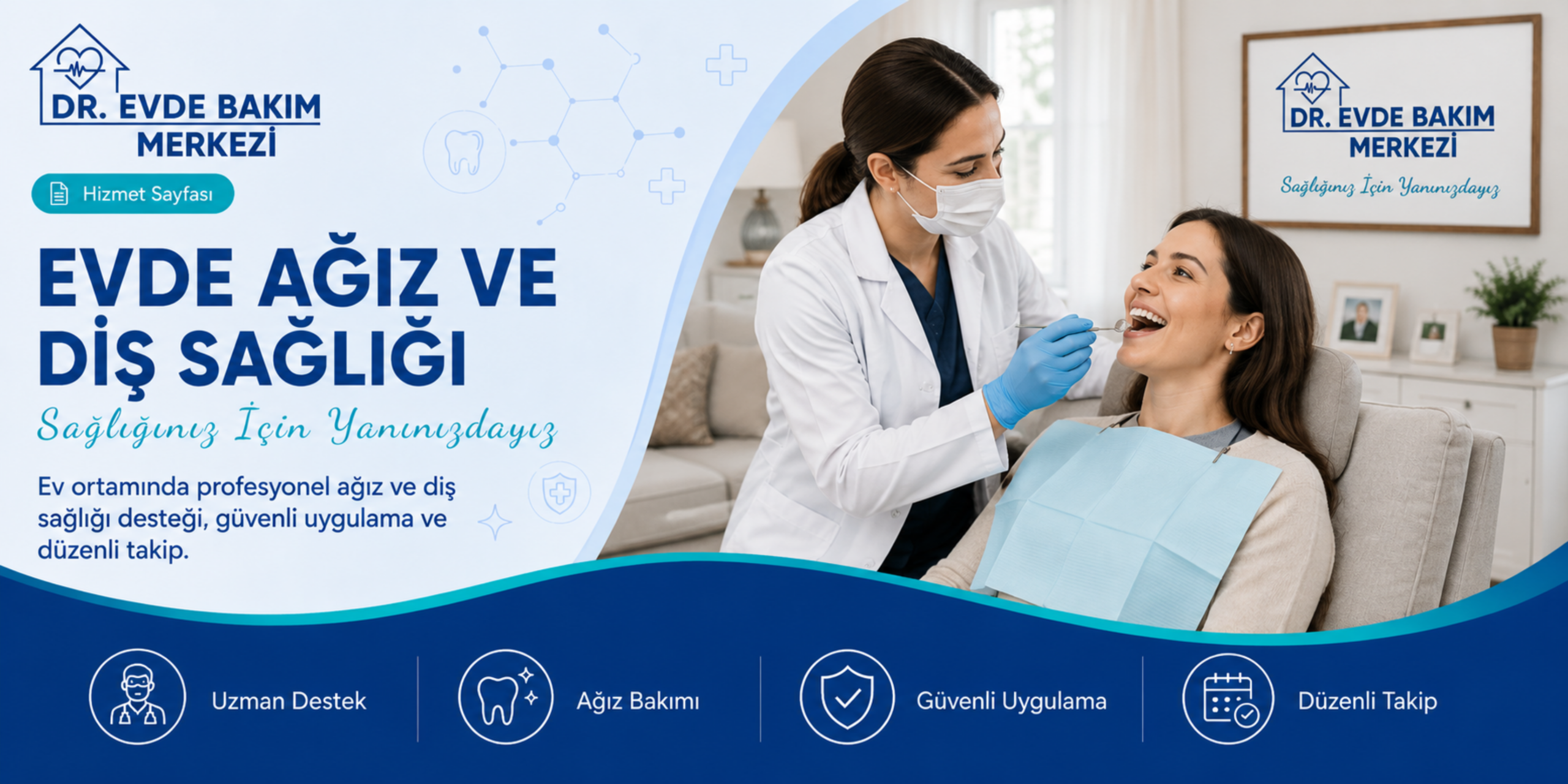 Evde ağız ve diş sağlığı hizmeti kapsamında ev ortamında diş kontrolü yapılan hasta görseli