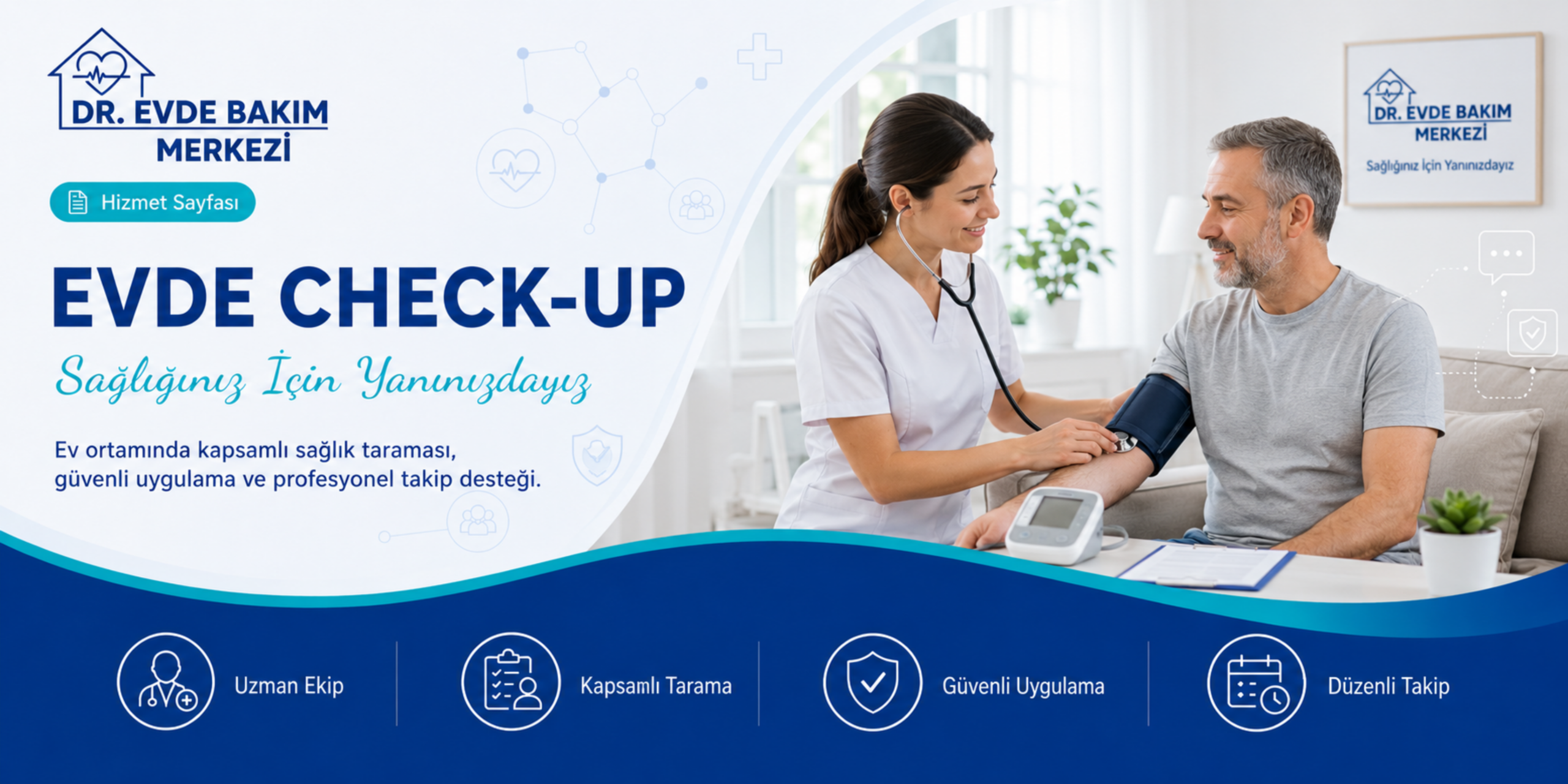 Evde check-up hizmeti kapsamında ev ortamında sağlık kontrolü yapılan hasta görseli